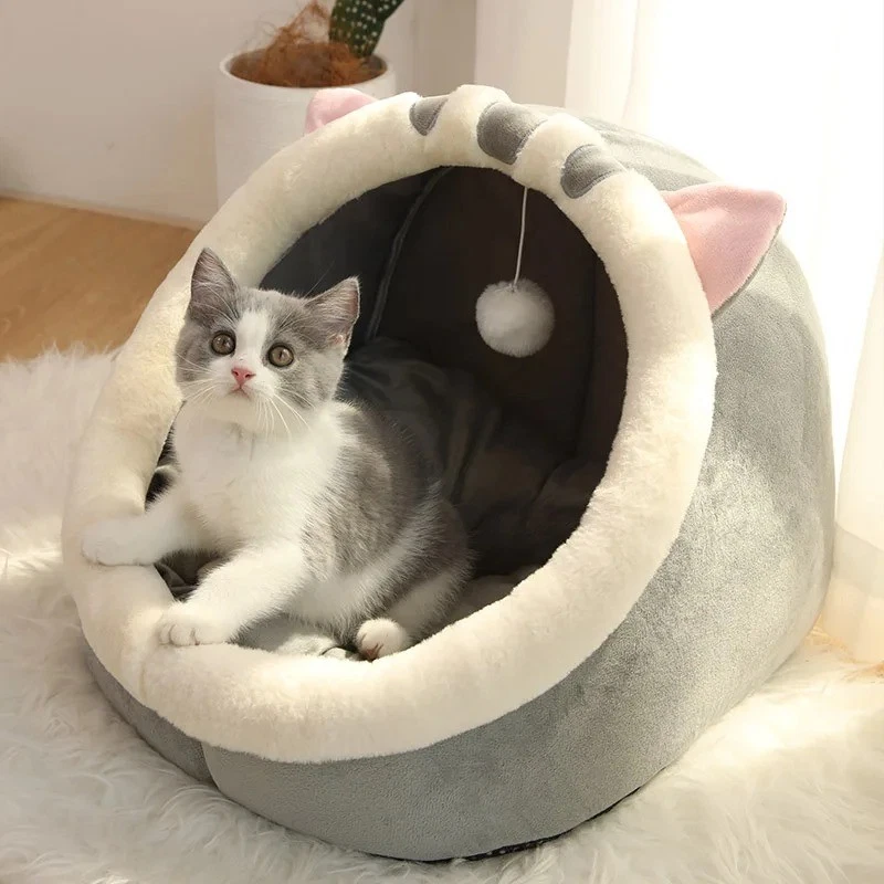 Cat Cave Bed For Cats Indoor Semi-Enclosed Plush Nest With Cushion S M L Sizes - Image 1 of 4