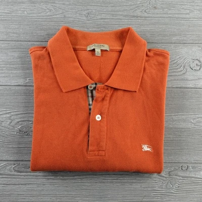 Burberry London Polo Shirt Mens Large Orange Embroidered Logo Classic Fit Luxury - Image 1 of 4