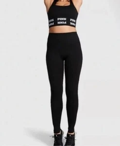 “Pink” Victoria’s Secret Seamless Leggings Black Womens Sz M Ankle Length - Picture 1 of 8