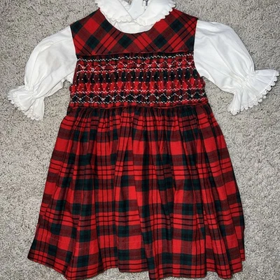 Vestido Vintage Polly Flinders Bebé Niño Niñas Rojo Cuadros Calado 2 Piezas Talla 1 Foto 1 de 3