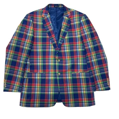 Saddlebred Plaid Blazer Jacket Mens 46L Blue Red Green Yellow Cotton Lined - Image 1 of 4