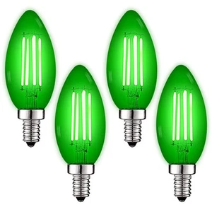 Luxrite E12 LED Filament Green Light Bulb, 4.5W=40W, UL, E12 Base 4 Pack - Picture 1 of 7