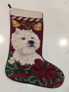 Calza natalizia per cani Needlepoint Westie West Highland Terrier 18"x 11"  - Foto 1 di 6