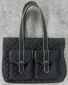 VERA BRADLEY Black Quilted Microfiber Travel Tote Shoulder Bag Purse Retired - Picture 1 of 10