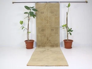 Tappeto runner turco vintage fatto a mano 3,1 x 11 piedi - tappeto lana beige marrone sbiadito - Foto 1 di 10
