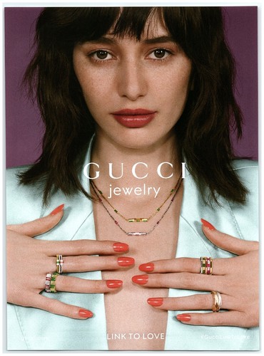 Pubblicità stampa gioielli Gucci 2005 anello link all'amore collana unghie curate modello