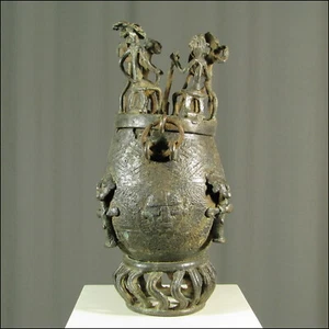 62495) Bronze Deckel-Dose Aschanti Ghana Afrika Africa Afrique figure ART KUNST - Bild 1 von 1