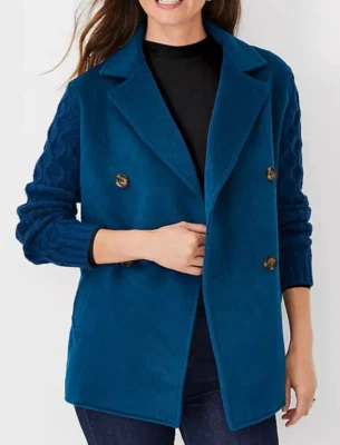 NEW ANN TAYLOR SEA STORM PETITE MIXED MEDIA CABLE COATIGAN COAT JACKET SZ XSP XS - Image 1 of 4