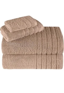 4 Piece Turkish Cotton Towel Set Beige 2 Bath, 1 Hand & 1 Wash Towels Bathroom - Picture 1 of 7
