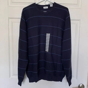IZOD Men's Sweater Shirt Pullover Large Long Sleeve Dark Blue Striped NWT - Picture 1 of 8