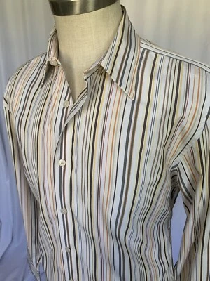 CLUB MONACO Mens Cotton Poplin Shirt Multi Stripe, Medium - Image 1 of 4