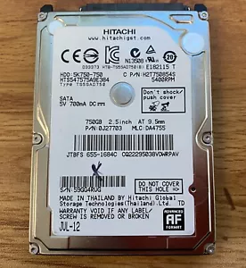 DISCO DURO SATA HITACHI 750 GB 2,5" 5400 RPM 5K750-750 HTS547575A9E384 *TAL CUAL* - Imagen 1 de 5