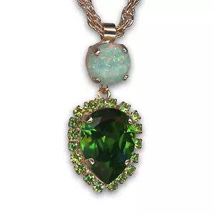 Mariana Necklace Pendant Moon Yellow SO Mineral & Vivid Green Austrian Crysta... - Picture 1 of 3
