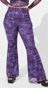 Torrid Betsey Johnson Mesh Flare Pull-On Pants Purple Logo size 1 14-16 NWT - Picture 1 of 4
