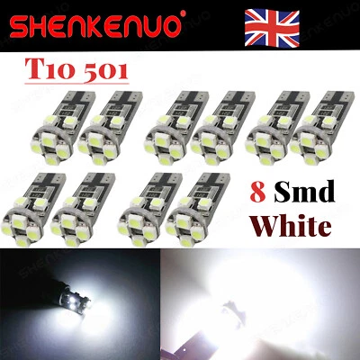 10 x T10 501 Led Car Side Light Bulbs Canbus COB Xenon White W5W Sidelight UK - Image 1 of 4