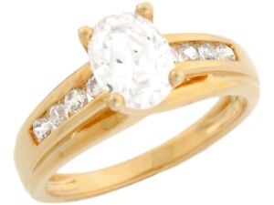 10k or 14k Yellow Gold White Oval CZ Sleek Engagement Ladies Ring