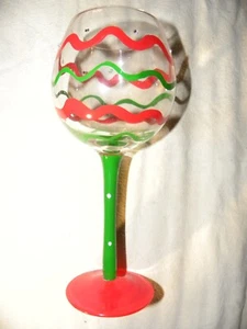 Dennis East Christmas Hand Painted Ric Rac Wine Goblet Glass NIB - Picture 1 of 4