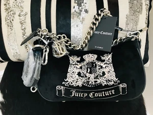 NEW JUICY COUTURE BLACK VELVET BAG WITH CHARMS R.R.P. £205.00 - Picture 1 of 8