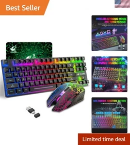 Rechargeable Wireless Gaming Keyboard & Mouse Set with Rainbow LED Backlighting - Picture 1 of 11