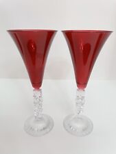 2 Cristal d'Arques NOEL Crystal Ruby Red Champagne Wine Flutes Glasses 9.5”