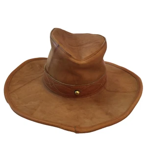 VTG WESTERN LEATHER HAT MENS S 22" COWBOY OUTBACK BROWN STUDDED BOHO MADE USA - Picture 1 of 23