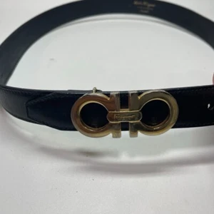 Salvatore Ferragamo gold double gancini 236091 black belt no box used - Picture 1 of 6