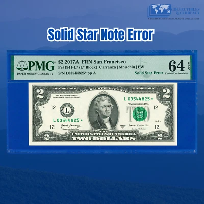 2017A $2 Two Dollars Bill, SOLID ((OVER INKED)) STAR NOTE ERROR, PMG CU 64 EPQ - Image 1 of 2