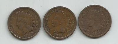 CENTAVOS CABEZA INDIA 1889, 1890, 1893 - LOTE DE 3 BONITAS MONEDAS Foto 1 de 2