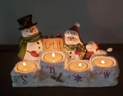 New YANKEE CANDLE Snowman Family Collection Let it Snow TeaLight Candle Holder - Image 1 of 4