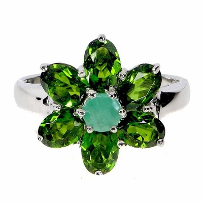 925 Sterling Silver Ring Oval Chrome Diopside 6x4mm Emerald Gemstone Jewelry 8 - Image 1 of 4