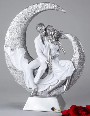 Formano Paar im Mond weiß silber 40 cm Skulptur Hochzeit Valentinstag 720719 - Bild 1 von 2