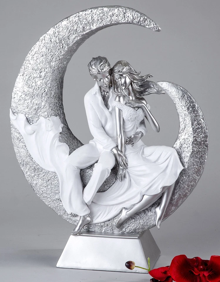 Formano Paar im Mond weiß silber 40 cm Skulptur Hochzeit Valentinstag 720719 - Bild 1 von 2