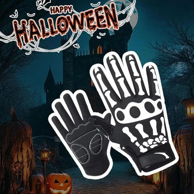 Halloween Skull Pattern Gloves Touchscreen Shock-Absorbing Bicycle Riding Gloves - Image 1 of 4
