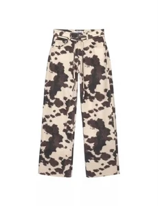 Pantalones de mezclilla holgados de pierna recta unisex con estampado de vaca - Imagen 1 de 9