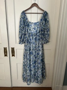 Arula Blumen Bauern Midikleid Damen Größe X oder 1X blau grün Milkmaid - Bild 1 von 9