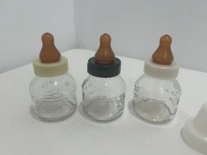 Vintage Glass Baby Bottles 3 Oz Preemie Old Latex Nipples Reborn Dolls DIY - Picture 1 of 4