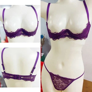 Reggiseno sexy pizzo aperto all'uncinetto mutandine lingerie sexy donna mezza coppa reggiseno set erotico - Foto 1 di 16