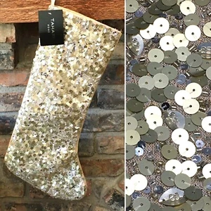 Tahari Gold Sequins Beaded Christmas Stocking Luxury Designer Bling Glam 22" NEW - Picture 1 of 7