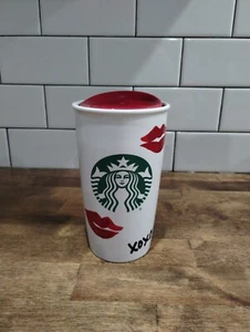 Starbucks XOXO Kisses Red Lips Valentines Keramik Kaffeetasse/Becher 12oz mit Deckel  - Bild 1 von 5