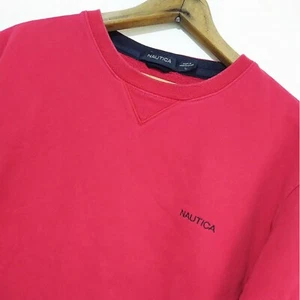 Nautica Pullover Sweater Sweatshirt Men's Crewneck Large Red Long Sleeve Logo - Picture 1 of 6