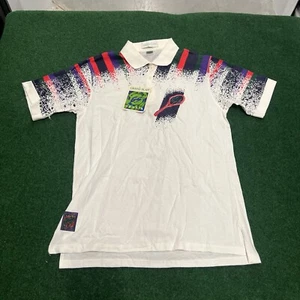 VTG Grand Slam Men's Polo Jazz Geometric 100% Cotton Blue Red USA Size Large New - Picture 1 of 7