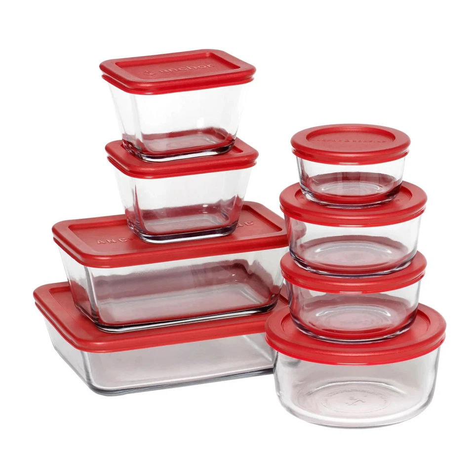 Anchor Hocking SnugFit Glass Food Storage Containers with Lids, 16 Piece Set - Image 1 of 4