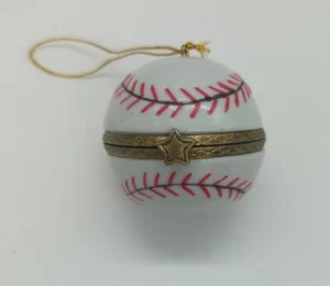 Adorno/caja de regalo de béisbol navideño con bisagras de porcelana vintage - Imagen 1 de 6
