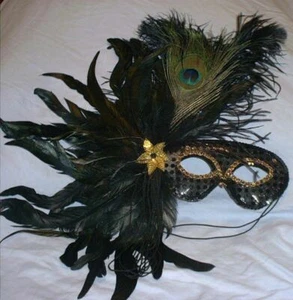 Schwarze Feder Maskerade Ball Karneval Maske - Bild 1 von 1