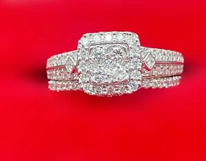 Deal! 1.00 CT Natural Cluster Round Diamond Halo Bridal Set Ring in 14K Gold - Picture 1 of 10