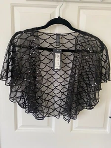 Marks & Spencer One Size Sheer Shoulder Drape Black with Sequins - Picture 1 of 3