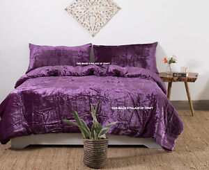 Luxury Solid Crushed Velvet Duvet Cover With Pillow Case Bedding Comforter Set