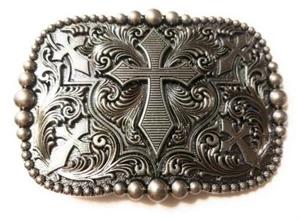 REC3 ✖ WESTERN STEER Cross Cowboy Rodeo Style ✖ Belt Buckle Buck ✖ Silver color  - Picture 1 of 6