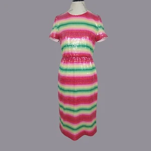 J. Crew Sequin Dress 8 Medium Red Watermelon Midi - Picture 1 of 9