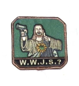 What Gun Would Jesus Shoot? 3 in Milspec Embroidered Moral Patch Hook Fastener - Picture 1 of 1